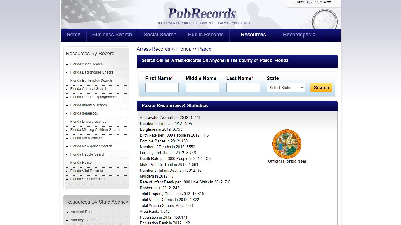 Pasco County, Florida Arrest Records